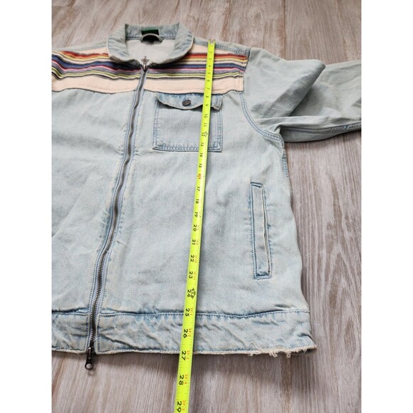 LRG Mens Earth Lessons Rainbow Patch Denim Jacket Light Wash Blue Button Up XL - Picture 10 of 13